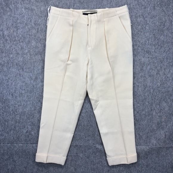 Roland Mouret Wool Trousers Women's US 8 34x25 Pleated Cuffed Cream